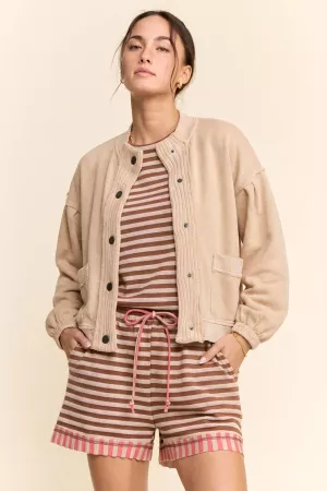 wholesale clothing ribbed cropped bomber button front cardigan davi & dani