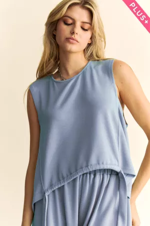 wholesale clothing plus solid crew neck tie top waistband pants set davi & dani