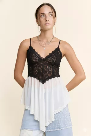 wholesale clothing plus lace camisole sheer chiffon trim cami top davi & dani
