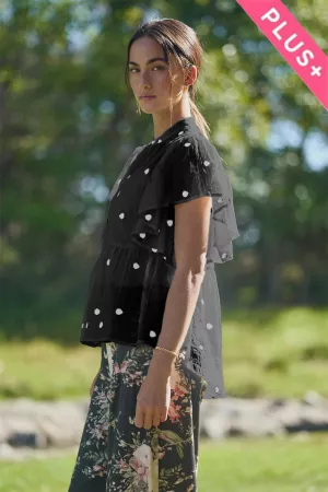 wholesale clothing plus sheer polka dot ruffle sleeve blouse davi & dani