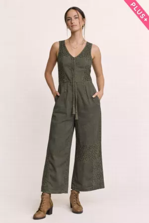 wholesale clothing plus lace tweed patch work denim overall jumpsuit davi & dani