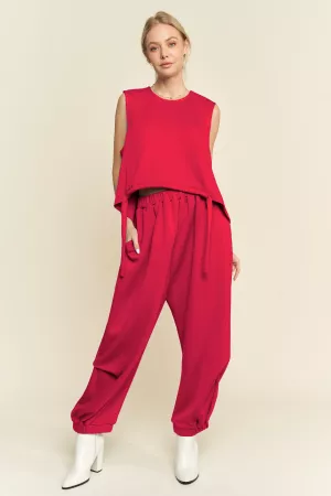 wholesale clothing solid crew neck cinch tie top waistband pants set davi & dani