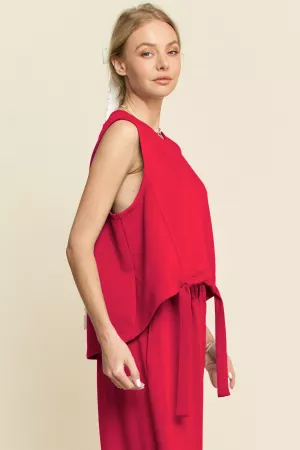 wholesale clothing solid crew neck cinch tie top waistband pants set davi & dani