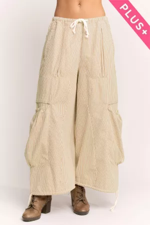 wholesale clothing plus striped drawstring wide leg barrel pants davi & dani
