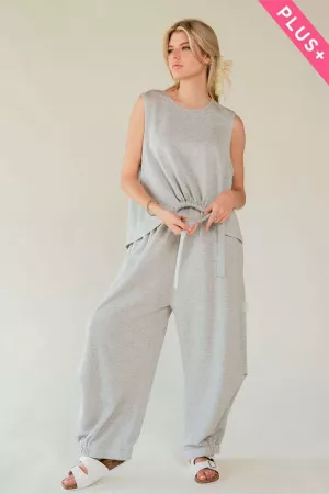 wholesale clothing plus solid crew neck tie top waistband pants set davi & dani