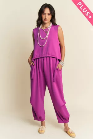 wholesale clothing plus solid crew neck tie top waistband pants set davi & dani