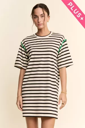 wholesale clothing plus horizontal stripes short sleeve mini dress davi & dani