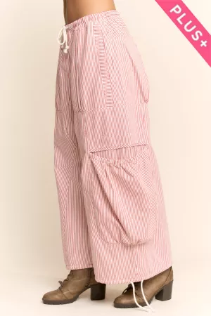 wholesale clothing plus striped drawstring wide leg barrel pants davi & dani