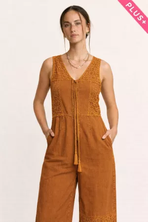 wholesale clothing plus lace tweed patch work denim overall jumpsuit davi & dani