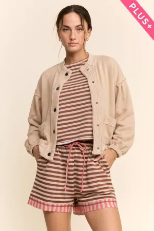 wholesale clothing plus ribbed cropped bomber button front cardigan davi & dani