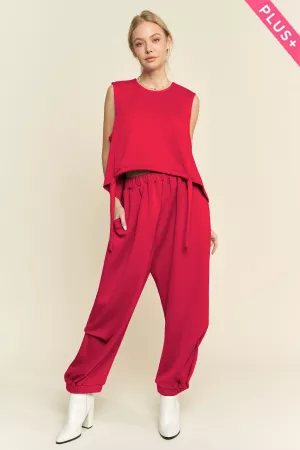 wholesale clothing plus solid crew neck tie top waistband pants set davi & dani