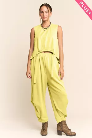 wholesale clothing plus solid crew neck tie top waistband pants set davi & dani