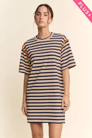 wholesale clothing plus horizontal stripes short sleeve mini dress davi & dani