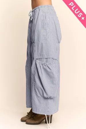 wholesale clothing plus striped drawstring wide leg barrel pants davi & dani