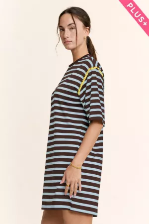 wholesale clothing plus horizontal stripes short sleeve mini dress davi & dani