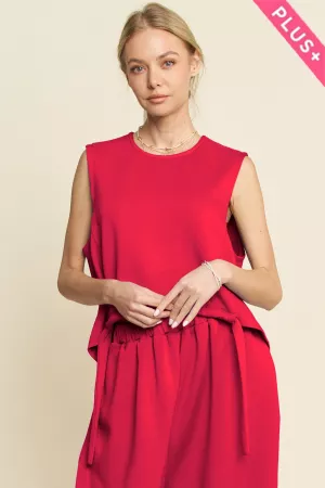 wholesale clothing plus solid crew neck tie top waistband pants set davi & dani