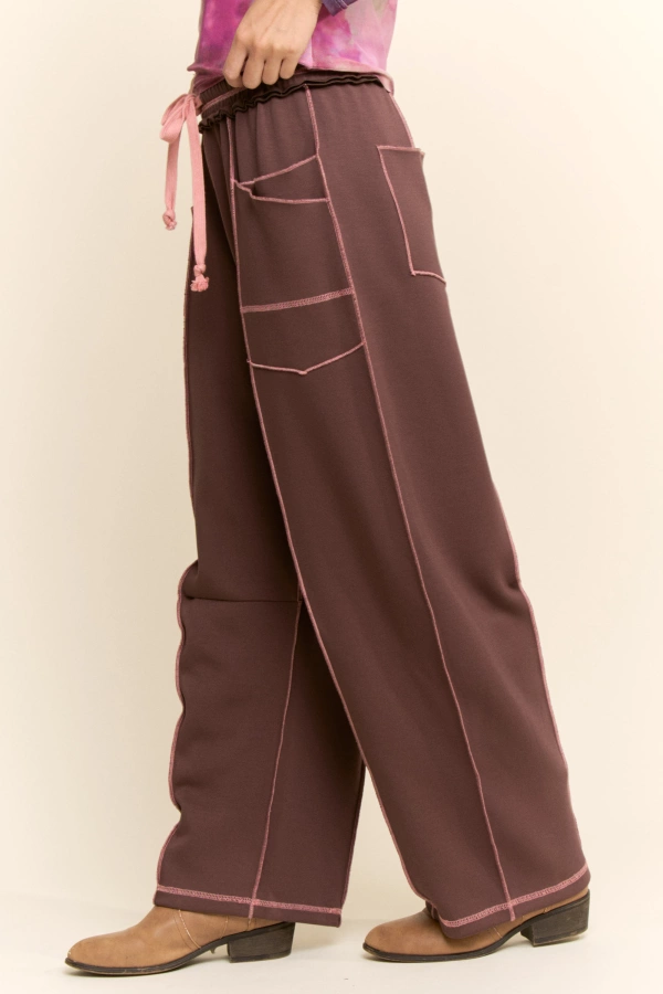 wholesale clothing wide leg drawstring seamed sweatpants davi & dani