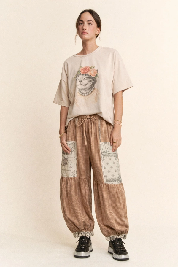 wholesale clothing contrast patchwork bloomer pants davi & dani