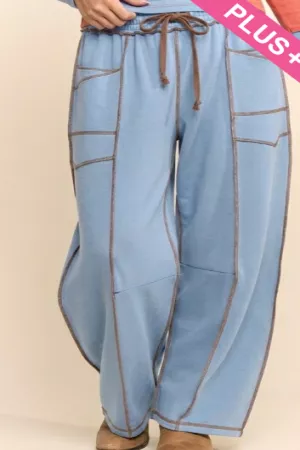 wholesale clothing plus wide leg drawstring seamed sweatpants davi & dani