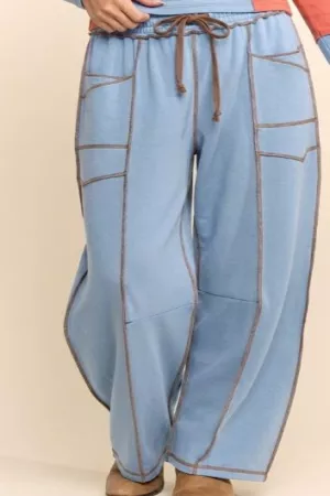 wholesale clothing wide leg drawstring seamed sweatpants davi & dani