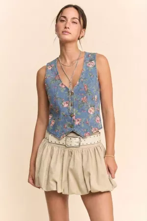 wholesale clothing ditsy flower printed denim vest davi & dani