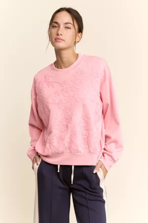 wholesale clothing sheer floral front embroidery on self sweatshirt davi & dani