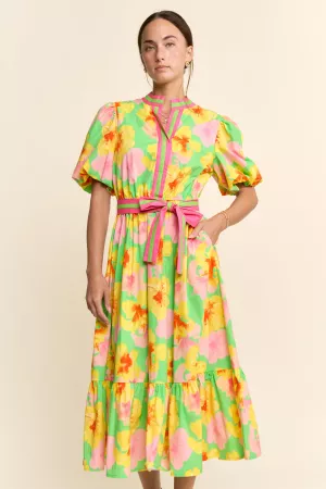 wholesale clothing puff sleeve elastic waist midi dress davi & dani