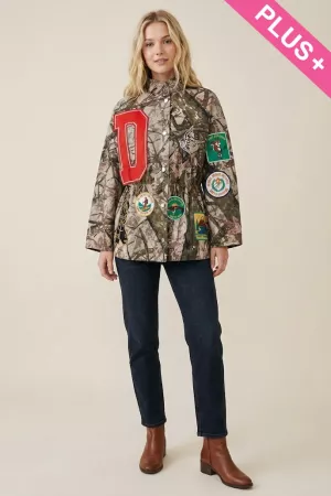 wholesale clothing plus camo patch detail snap front jacket davi & dani