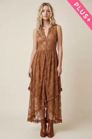 wholesale clothing plus sheer lace layered duster with botton front davi & dani