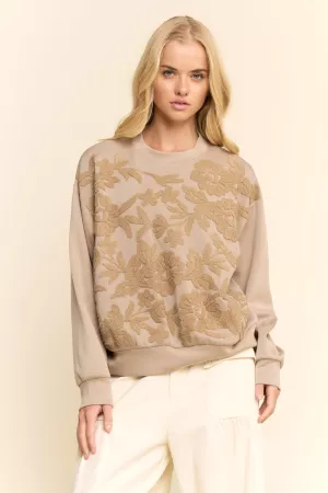 wholesale clothing sheer floral front embroidery on self sweatshirt davi & dani