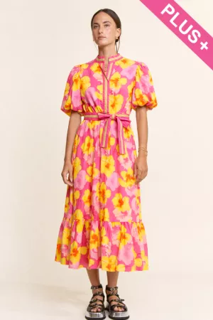 wholesale clothing plus puff sleeve elastic waist midi dress davi & dani