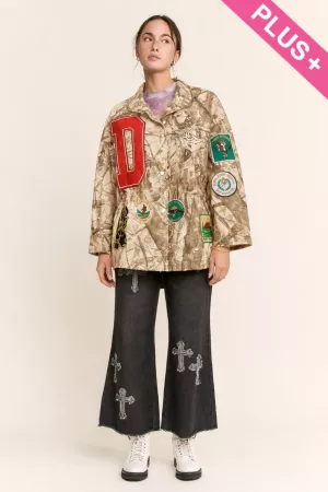 wholesale clothing plus camo patch detail snap front jacket davi & dani