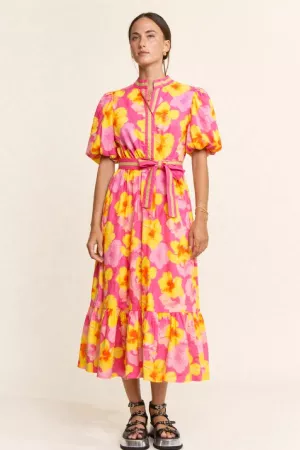 wholesale clothing puff sleeve elastic waist midi dress davi & dani