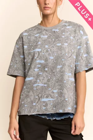 wholesale clothing plus paisley print relaxed tee round neckline top davi & dani