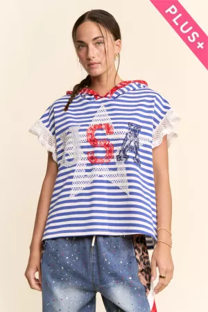 wholesale clothing plus usa star patchwork hoodie top davi & dani