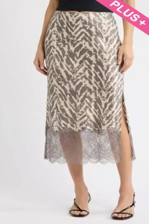 wholesale clothing plus animal printed satin lace trim on the bottom opening skirt davi & dani