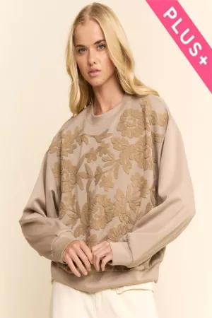 wholesale clothing plus sheer floral embroidery on self sweatshirt davi & dani
