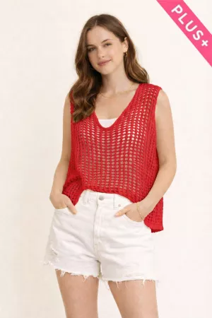 wholesale clothing plus open-mesh crochet v-neck sweater vest davi & dani