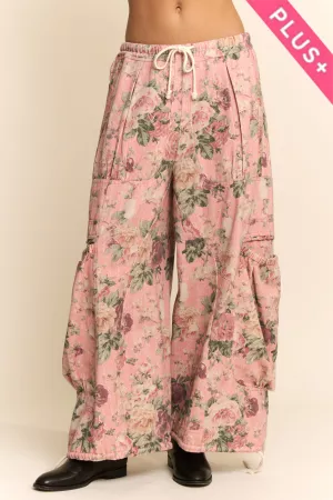 wholesale clothing plus flower printed waist dropped pockets pant davi & dani