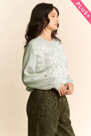 wholesale clothing plus sheer floral embroidery on self sweatshirt davi & dani
