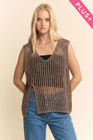 wholesale clothing plus open-mesh crochet v-neck sweater vest davi & dani