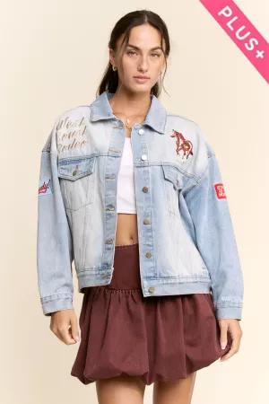 wholesale clothing plus embroidered western denim trucker jacket davi & dani