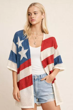 wholesale clothing american flag open front mesh kimono cardigan davi & dani