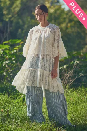 wholesale clothing plus sheered lace tiered sleeve flowy tunic top davi & dani