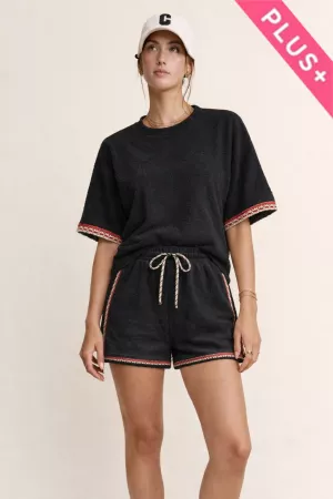 wholesale clothing plus fuzzy terry top elastic waist short set davi & dani