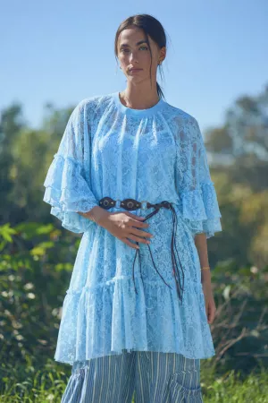 wholesale clothing sheered lace tiered sleeve flowy tunic top davi & dani