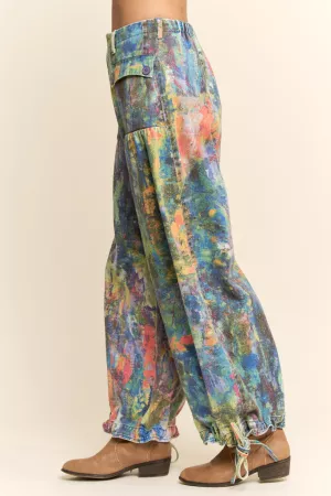 wholesale clothing printed denim wide opening mid-high waist pants davi & dani