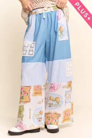 wholesale clothing plus patchwork wide leg drawstring pants davi & dani