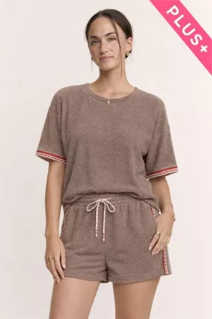 wholesale clothing plus fuzzy terry top elastic waist short set davi & dani