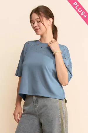 wholesale clothing plus hotfix studded short sleeve loose fit top davi & dani